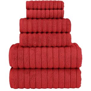 Elegant Comfort 100% Turkish Cotton Corduroy Ribbed Luxury Bath Towels 6-Piece Set, Premium Feel Quick Dry, Highly Absorbent, Contains 2 Bath Towels, 2 Hand Towels, and 2 Washcloths, Red Elegant Comfort 100% Turkish Cotton Corduroy Ribbed Luxury Bath Towels 6-Piece Set, Premium Feel Quick Dry, Highly Absorbent, Contains 2 Bath Towels, 2 Hand Towels, and 2 Washcloths, Red