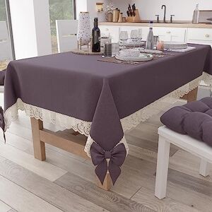 PETTI Artigiani Italiani Tablecloth Rectangular Kitchen Tablecloth with Sangallo Lace and Bows Plain Cotton Tablecloth X6 Seater (140x180 cm), Mauve PETTI Artigiani Italiani Tablecloth Rectangular Kitchen Tablecloth with Sangallo Lace and Bows Plain Cotton Tablecloth X6 Seater (140x180 cm), Mauve