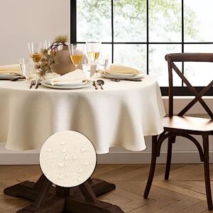 Elrene Home Fashions Laurel Solid Texture Water and Stain Resistant Tablecloth, 90" Round, Ivory Elrene Home Fashions Laurel Solid Texture Water and Stain Resistant Tablecloth, 90" Round, Ivory