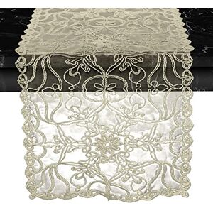 Elegant Comfort Embroidery Ingrid Runner-Dresser Scarf for Home Room Lace Like Tabletop, Kitchen Dining Table Decoration for Indoor and Outdoor, 16 X 36 Inch, Gold Elegant Comfort Embroidery Ingrid Runner-Dresser Scarf for Home Room Lace Like Tabletop, Kitchen Dining Table Decoration for Indoor and Outdoor, 16 X 36 Inch, Gold
