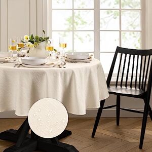 Elrene Home Fashions Continental Solid Texture Water and Stain Resistant Tablecloth, 60"X84" Oval, Ivory Elrene Home Fashions Continental Solid Texture Water and Stain Resistant Tablecloth, 60"X84" Oval, Ivory