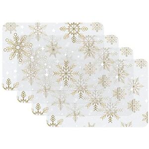 Venilia Snowflakes Gold Transparent Placemats for Dining Room, Plate Coasters, Christmas Table Decoration, Christmas Placemats, Wipe Clean, Food Safe, 45 x 30 cm, Set of 4 Venilia Snowflakes Gold Transparent Placemats for Dining Room, Plate Coasters, Christmas Table Decoration, Christmas Placemats, Wipe Clean, Food Safe, 45 x 30 cm, Set of 4