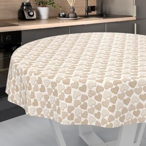 ANRO Oilcloth Tablecloth Washable Oilcloth Garden Tablecloth Outdoor Indoor Round 140 cm Cut Edge Heart Beige ANRO Oilcloth Tablecloth Washable Oilcloth Garden Tablecloth Outdoor Indoor Round 140 cm Cut Edge Heart Beige