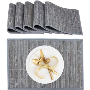 Relaxdays Place Mat Set, 6x Coaster, Tableware, Drinks, Table Protector, Square, 45 x 30 cm, Bamboo, Stylish, Grey Relaxdays Place Mat Set, 6x Coaster, Tableware, Drinks, Table Protector, Square, 45 x 30 cm, Bamboo, Stylish, Grey