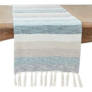 SARO LIFESTYLE 3721.A1672B Amayah Collection Striped Design Table Runner, 80% cotton-20% Acrylic, Aqua SARO LIFESTYLE 3721.A1672B Amayah Collection Striped Design Table Runner, 80% cotton-20% Acrylic, Aqua