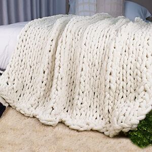 Carriediosa Chenille Chunky Blanket Soft Fluffy Handmade Throw Blanket for Couch Sofa Bed and Home Décor (Cream White) Carriediosa Chenille Chunky Blanket Soft Fluffy Handmade Throw Blanket for Couch Sofa Bed and Home Décor (Cream White)