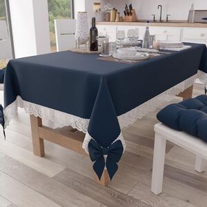 PETTI Artigiani Italiani Tablecloth, Table Cloth, Rectangular Kitchen Tablecloth with Sangallo Lace and Bows, Plain Cotton Table Cover, 12 Seater (140 x 240 cm) Night Blue PETTI Artigiani Italiani Tablecloth, Table Cloth, Rectangular Kitchen Tablecloth with Sangallo Lace and Bows, Plain Cotton Table Cover, 12 Seater (140 x 240 cm) Night Blue