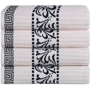 Superior Decorative 4-Piece Bath Towel Set, Greek/Floral Decor for Bathroom, Guest Bath, Spa, Household Essentials, Premium Absorbent Cotton, Athens Collection, Fast Drying Towels, Ivory-Black Superior Decorative 4-Piece Bath Towel Set, Greek/Floral Decor for Bathroom, Guest Bath, Spa, Household Essentials, Premium Absorbent Cotton, Athens Collection, Fast Drying Towels, Ivory-Black