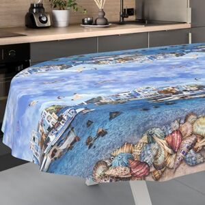 ANRO Oilcloth Tablecloth, Washable, Oilcloth, Garden Tablecloth, Outdoor, Indoor, Oval, 200 x 140 cm, Cut Edge, Fisherman's Shore ANRO Oilcloth Tablecloth, Washable, Oilcloth, Garden Tablecloth, Outdoor, Indoor, Oval, 200 x 140 cm, Cut Edge, Fisherman's Shore