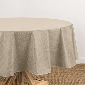 Elrene Home Fashions Monterey Linen Inspired Water- and Stain-Resistant Vinyl Tablecloth with Flannel Backing, 70 inches X 70 inches, Round, Taupe Elrene Home Fashions Monterey Linen Inspired Water- and Stain-Resistant Vinyl Tablecloth with Flannel Backing, 70 inches X 70 inches, Round, Taupe