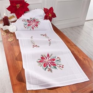 DECO-LINE Poinsettia 40X100CM Printed TABLERUNNER Embroidery KIT, White DECO-LINE Poinsettia 40X100CM Printed TABLERUNNER Embroidery KIT, White