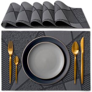 IPEA Elegant American Placemats 45 x 30 cm for Dinner, Lunch, Breakfast 6 Units Washable Placemats, Heat Resistant, Non-Slip, Stain Resistant for Kitchen and Dining Table Black IPEA Elegant American Placemats 45 x 30 cm for Dinner, Lunch, Breakfast 6 Units Washable Placemats, Heat Resistant, Non-Slip, Stain Resistant for Kitchen and Dining Table Black