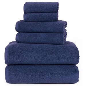 Lavish Home 100 Percent Cotton Towel Set, Zero Twist, Soft and Absorbent 6 Piece Set With 2 Bath Towels, 2 Hand Towels and 2 Washcloths (Navy) 29"x55"x0.25 Lavish Home 100 Percent Cotton Towel Set, Zero Twist, Soft and Absorbent 6 Piece Set With 2 Bath Towels, 2 Hand Towels and 2 Washcloths (Navy) 29"x55"x0.25