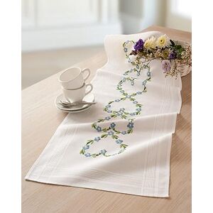 DECO-LINE Blue Flower Heart 40X100CM Printed Table Runner Embroidery KIT, White DECO-LINE Blue Flower Heart 40X100CM Printed Table Runner Embroidery KIT, White