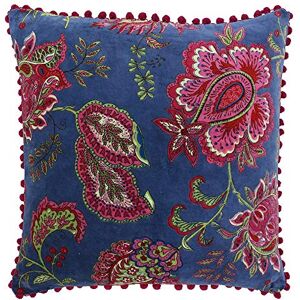 Paoletti Riva Malisa Square Cushion Cover Smoke Blue Paisley Indian Print Faux Velvet Fabric Pink Pompom Edges Machine Washable 100% Cotton 50 x 50cm (20" x 20" inches) Paoletti Riva Malisa Square Cushion Cover Smoke Blue Paisley Indian Print Faux Velvet Fabric Pink Pompom Edges Machine Washable 100% Cotton 50 x 50cm (20" x 20" inches)