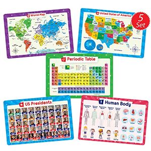 Simply Magic 5 Placemats for Kids Kids Placemats Non Slip, Washable Reusable Children Placemats, Educational Placemats: USA and World Maps, Periodic Table, US Presidents, Plastic Placemats for Kids Simply Magic 5 Placemats for Kids Kids Placemats Non Slip, Washable Reusable Children Placemats, Educational Placemats: USA and World Maps, Periodic Table, US Presidents, Plastic Placemats for Kids