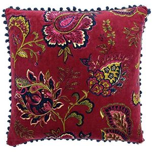Paoletti Riva Malisa Square Cushion Cover Pomegranate Red Paisley Indian Print Faux Velvet Fabric Blue Pompom Edges Machine Washable 100% Cotton 50 x 50cm (20" x 20" inches) Paoletti Riva Malisa Square Cushion Cover Pomegranate Red Paisley Indian Print Faux Velvet Fabric Blue Pompom Edges Machine Washable 100% Cotton 50 x 50cm (20" x 20" inches)