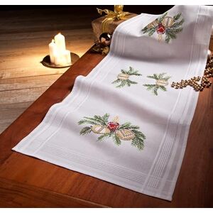 DECO-LINE Candle 40X100CM Printed Table Runner Embroidery KIT, White DECO-LINE Candle 40X100CM Printed Table Runner Embroidery KIT, White