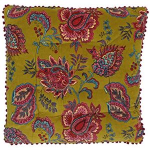 Paoletti Riva Malisa Square Cushion Cover Lemon Curry Yellow Paisley Indian Print Faux Velvet Fabric Pink Pompom Edges Machine Washable 100% Cotton 50 x 50cm (20" x 20" inches) Paoletti Riva Malisa Square Cushion Cover Lemon Curry Yellow Paisley Indian Print Faux Velvet Fabric Pink Pompom Edges Machine Washable 100% Cotton 50 x 50cm (20" x 20" inches)