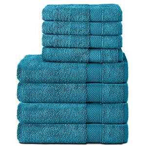 Komfortec Set of 8 100% Cotton Towels 470 g/m², 4 Bath Towels 70 x 140 cm and 4 Hand Towels 50 x 100 cm, Soft Terry Towelling, Large Size, Turquoise Komfortec Set of 8 100% Cotton Towels 470 g/m², 4 Bath Towels 70 x 140 cm and 4 Hand Towels 50 x 100 cm, Soft Terry Towelling, Large Size, Turquoise
