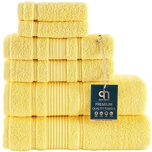 Qute Home 6-Piece Bath Towels Set, 100% Turkish Cotton Premium Quality Bathroom Towels, Soft and Absorbent Turkish Towels, Set Includes 2 Bath Towels, 2 Hand Towels and 2 Washcloths (Yellow) Qute Home 6-Piece Bath Towels Set, 100% Turkish Cotton Premium Quality Bathroom Towels, Soft and Absorbent Turkish Towels, Set Includes 2 Bath Towels, 2 Hand Towels and 2 Washcloths (Yellow)
