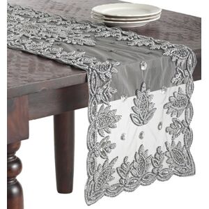 SARO LIFESTYLE Pewter Hand Beaded Design Table Runner, 16" x 72 SARO LIFESTYLE Pewter Hand Beaded Design Table Runner, 16" x 72