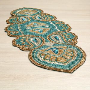 Light & Pro Teal Gold Paisley Beaded Table Runner 13x36 Inch (31x91 Cms) Country Rustic Style Hand Made by Skilled Artisans Light & Pro Teal Gold Paisley Beaded Table Runner 13x36 Inch (31x91 Cms) Country Rustic Style Hand Made by Skilled Artisans