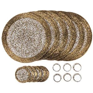 Penguin Home Handcrafted Glass Beaded Round Placemats, Coasters & Napkin Rings Set of 18 Handmade Table Place Mats for Dining 32 cm (13") Diameter (Gold and White) Penguin Home Handcrafted Glass Beaded Round Placemats, Coasters & Napkin Rings Set of 18 Handmade Table Place Mats for Dining 32 cm (13") Diameter (Gold and White)