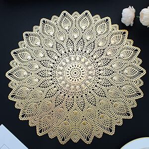 Mabbcoo Gold Round Placemats, Hollow Out Washable and Wipeable Place Mats, Pressed Vinyl Table Mats Set of 6 for Anniversary Dinner Kitchen Decorations Mabbcoo Gold Round Placemats, Hollow Out Washable and Wipeable Place Mats, Pressed Vinyl Table Mats Set of 6 for Anniversary Dinner Kitchen Decorations