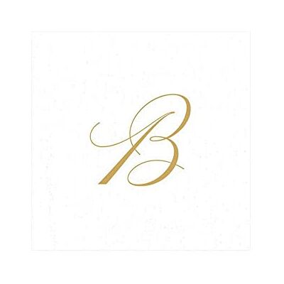 Caspari " Signature Gold Initial B Paper Linen Cocktail Napkins, White Pearl, Pack of 30 Caspari " Signature Gold Initial B Paper Linen Cocktail Napkins, White Pearl, Pack of 30