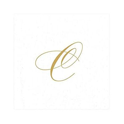 Caspari Signature Gold Initial C Paper Linen Cocktail Napkins, White Pearl, Pack of 30 Caspari Signature Gold Initial C Paper Linen Cocktail Napkins, White Pearl, Pack of 30