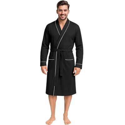 NY Threads Men's Lightweight Knit Robe Cotton Blend Bathrobe, Black, XL NY Threads Men's Lightweight Knit Robe Cotton Blend Bathrobe, Black, XL