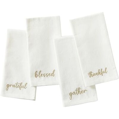 Elrene Home Fashions Harvest Fall Sentiment Embroidered Napkins, Set of 4, 17"x17", Ivory Elrene Home Fashions Harvest Fall Sentiment Embroidered Napkins, Set of 4, 17"x17", Ivory