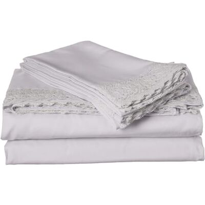 Modern Threads Amrapur Pacific Coast Textiles 4 PIECE CROCHET LACE MICROFIBER SHEET SET DOVE GRAY KING, Microfibre Modern Threads Amrapur Pacific Coast Textiles 4 PIECE CROCHET LACE MICROFIBER SHEET SET DOVE GRAY KING, Microfibre