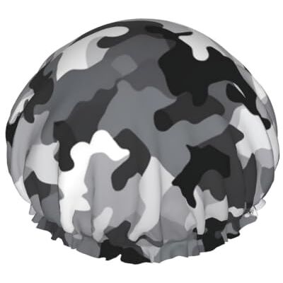 kkvhhyuo Large Waterproof Shower Cap with Adjustable Elastic Band Black Grey White Camouflage Print Shower Cap Hair Cover For Women Spa Bathing Swimming Makeup Travel, One Size kkvhhyuo Large Waterproof Shower Cap with Adjustable Elastic Band Black Grey White Camouflage Print Shower Cap Hair Cover For Women Spa Bathing Swimming Makeup Travel, One Size