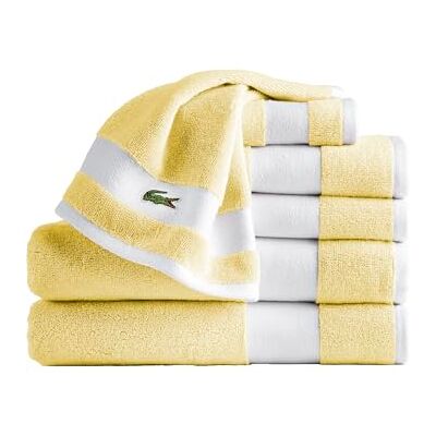 Lacoste Sport Stripe 6-Piece Luxury Cotton Towel Set – Made with 100% Soft Supima Cotton, Absorbent & Quick-Drying, Includes 2 Bath Towels, 2 Hand Towels, 2 Washcloths, Yellow Lacoste Sport Stripe 6-Piece Luxury Cotton Towel Set – Made with 100% Soft Supima Cotton, Absorbent & Quick-Drying, Includes 2 Bath Towels, 2 Hand Towels, 2 Washcloths, Yellow