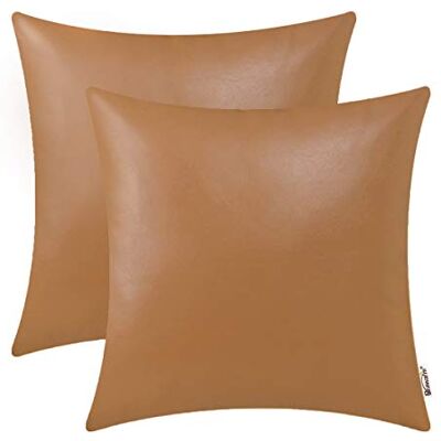 BRAWARM Decorative Throw Pillow Covers, Faux Leather Throw Pillow Cushion Covers, Solid Faux Leather Couch Cases for Living Room Garden Bed, Tan, 50cm x 50cm, Pack of 2 BRAWARM Decorative Throw Pillow Covers, Faux Leather Throw Pillow Cushion Covers, Solid Faux Leather Couch Cases for Living Room Garden Bed, Tan, 50cm x 50cm, Pack of 2