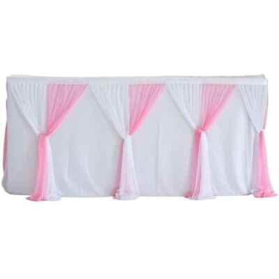 HUDFVIOI Tulle Table Skirts Tulle Table Skirts For Rectangle Tutu Ruffle Tablecloth For Wedding Birthday Party Bridal Shower(White with Pink) HUDFVIOI Tulle Table Skirts Tulle Table Skirts For Rectangle Tutu Ruffle Tablecloth For Wedding Birthday Party Bridal Shower(White with Pink)
