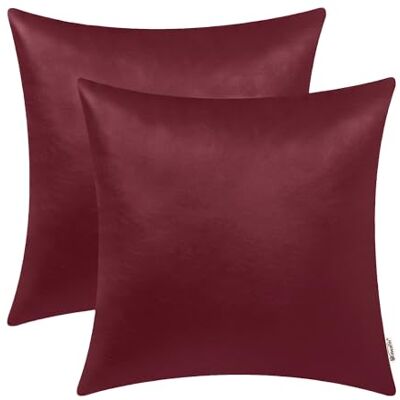 BRAWARM Decorative Throw Pillow Covers, Faux Leather Throw Pillow Cushion Covers, Solid Faux Leather Couch Cases for Living Room Garden Bed, Burgundy, 40cm x 40cm, Pack of 2 BRAWARM Decorative Throw Pillow Covers, Faux Leather Throw Pillow Cushion Covers, Solid Faux Leather Couch Cases for Living Room Garden Bed, Burgundy, 40cm x 40cm, Pack of 2