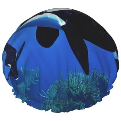 kkvhhyuo Large Waterproof Shower Cap with Adjustable Elastic Band Killer Whales Swim Along Print Shower Cap Hair Cover For Women Spa Bathing Swimming Makeup Travel, One Size kkvhhyuo Large Waterproof Shower Cap with Adjustable Elastic Band Killer Whales Swim Along Print Shower Cap Hair Cover For Women Spa Bathing Swimming Makeup Travel, One Size
