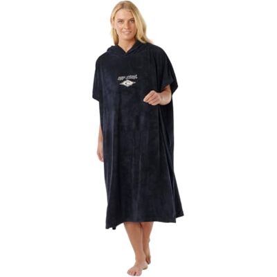 Rip Curl Womens Classic Surf Hooded Poncho Towel Black/Off White Rip Curl Womens Classic Surf Hooded Poncho Towel Black/Off White