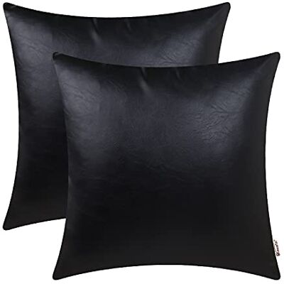 BRAWARM Pack of 2 Decorative Throw Pillow Covers Solid Faux Leather Cushion Cases for Couch Bed Couch Garden Home Decor 20x20 Inch Black BRAWARM Pack of 2 Decorative Throw Pillow Covers Solid Faux Leather Cushion Cases for Couch Bed Couch Garden Home Decor 20x20 Inch Black