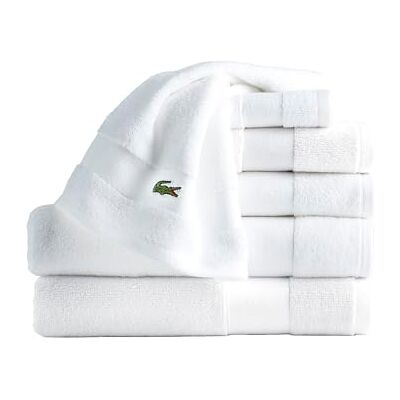 Lacoste Sport Stripe 6-Piece Luxury Cotton Towel Set – Made with 100% Soft Supima Cotton, Absorbent & Quick-Drying, Includes 2 Bath Towels, 2 Hand Towels, 2 Washcloths, White Lacoste Sport Stripe 6-Piece Luxury Cotton Towel Set – Made with 100% Soft Supima Cotton, Absorbent & Quick-Drying, Includes 2 Bath Towels, 2 Hand Towels, 2 Washcloths, White