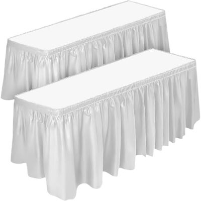 DecorRack Table Skirt, 73 cm x 4.26 m BPA Free Plastic Tablecloth, Disposable, Reusable, Easy Assembly, Rectangular Table Cover for Parties, Weddings and Events (White, 2 Pack) DecorRack Table Skirt, 73 cm x 4.26 m BPA Free Plastic Tablecloth, Disposable, Reusable, Easy Assembly, Rectangular Table Cover for Parties, Weddings and Events (White, 2 Pack)