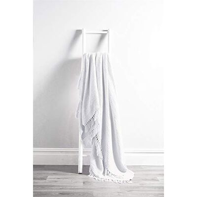 Olivia Rocco Lisbon Throw 100% Cotton Plain Honeycomb Sofa Bed Chair Cover Throws Tasselled Decorative Blanket, 178 x 254 cm (70" x 100") White Olivia Rocco Lisbon Throw 100% Cotton Plain Honeycomb Sofa Bed Chair Cover Throws Tasselled Decorative Blanket, 178 x 254 cm (70" x 100") White