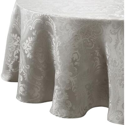 Elrene Damask Tablecloth, Polyester, Silver, 60" X 84" Oval Elrene Damask Tablecloth, Polyester, Silver, 60" X 84" Oval