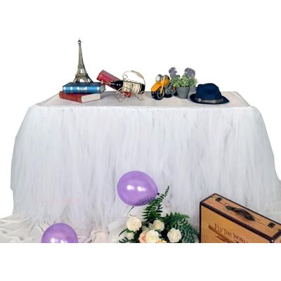 MYMM 3ft/91cm White Table Skirt, Romantic Tulle Office Gauze, Table Decoration, Tutu Tablecloth Snowflake in Wonderland, for Shower, Wedding, Party, Bar MYMM 3ft/91cm White Table Skirt, Romantic Tulle Office Gauze, Table Decoration, Tutu Tablecloth Snowflake in Wonderland, for Shower, Wedding, Party, Bar