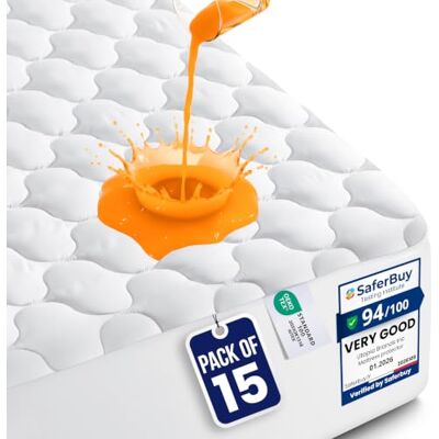Utopia Bedding Waterproof Mattress Protector Double 135x190 cm, Pack of 15 Waterproof Quilted Mattress Cover with Deep Pockets, Hotel Quality, Virgin Fiber Filling Oeko-Tex Certified by Utopia Bedding Waterproof Mattress Protector Double 135x190 cm, Pack of 15 Waterproof Quilted Mattress Cover with Deep Pockets, Hotel Quality, Virgin Fiber Filling Oeko-Tex Certified by