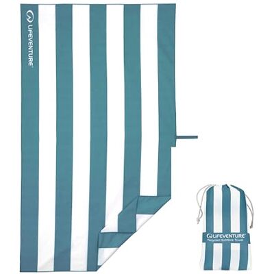 Lifeventure Quick Dry Beach Towel Sand Free, Lightweight & Compact Microfibre Travel Towel with Carry Bag Anti-Odour, 100% Recycled Large 150x90cm, Blue Stripe Lifeventure Quick Dry Beach Towel Sand Free, Lightweight & Compact Microfibre Travel Towel with Carry Bag Anti-Odour, 100% Recycled Large 150x90cm, Blue Stripe