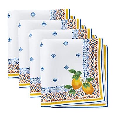 Threadmade Elrene Home Fashions Capri Lemon Double-Bordered Mediterranean Cloth Napkins, 17 Inches by 17 Inches, Set of 4 Threadmade Elrene Home Fashions Capri Lemon Double-Bordered Mediterranean Cloth Napkins, 17 Inches by 17 Inches, Set of 4